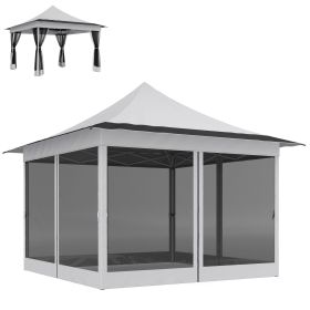 Outsunny 12' x 12' Canopy Tent with Mesh Netting, UPF50+ Pop Up Tent with Carry Bag for Garden, Patio, Light Gray