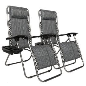 Infinity Zero Gravity Chair Pack 2, Outdoor Lounge Patio Chairs with Pillow and Utility Tray Adjustable Folding Recliner for Deck,Patio,Beach,Yar