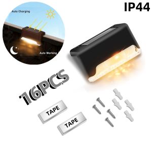 16PCS solar outdoor light, spring camping outdoor light, outdoor LED step light, solar charging, suitable for balconies, terraces, stairs, fences (Color: warm colour)