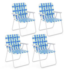4 Pieces Folding Beach Chair Camping Lawn Webbing Chair (Color: Blue)