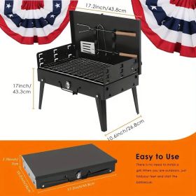 Barbecue Charcoal Grill Folding Portable, Windproof and thickened tool box design, durable, foldable structure lightweight and compact (size: upgrade)