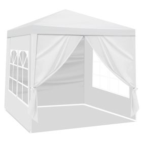 6.5x6.5FT Folding Canopy Tent with 4 Sidewalls 2 Zipper Doors and 2 Windows PE Fabric Outdoor Gazebo Shelter with Powder Coated Steel Frame Spira (Color: White)