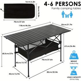 Adjustable - height Folding Table with Storage Bag. Durable Metal Tripod Base. Ideal for Beach, Picnic, BBQ & Patio. Lightweight (Color: Black - Upgraded Height Edition)