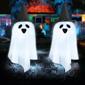 Solar Halloween Pumpkin LED Lights, Set of 4 Big Pumpkin Stake Lights 2 Modes for Outdoor Halloween Pathway Yard Garden Decoration (Color: Cool White-Ghost 2pcs)