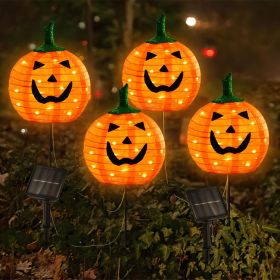 Solar Halloween Pumpkin LED Lights, Set of 4 Big Pumpkin Stake Lights 2 Modes for Outdoor Halloween Pathway Yard Garden Decoration (Color: Warm White-Pumpkin 4pcs)
