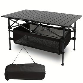 Folding Camping Table, Roll-up Ultra Compact Outdoor Portable Fold Up Lightweight beach Table, with Large Storage and Carry Bag, for Outdoor Cook (Color: Black)