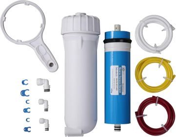 HUINING Reverse Osmosis Membrane 50/75/100/150/400/500GPD and RO Membrane Housing Kit with Quick Connector,Check Valve,Water Pipe (style: 400GPD SET)